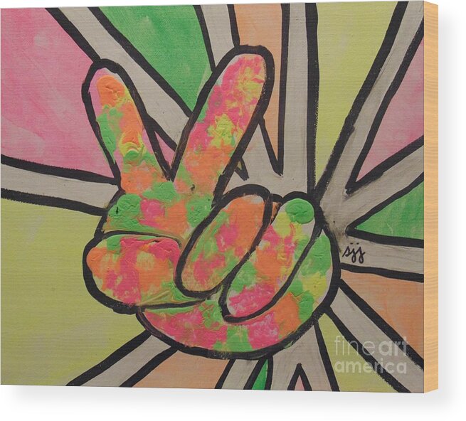 1960s Wood Print featuring the painting Peace Sign by Saundra Johnson