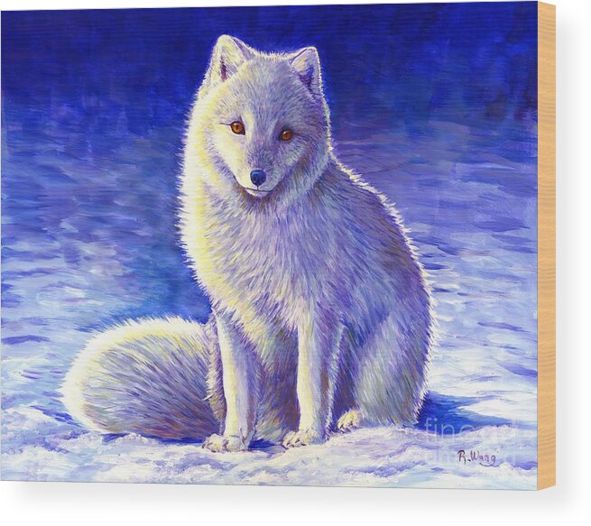 Arctic Fox Wood Print featuring the painting Peaceful Winter Arctic Fox by Rebecca Wang