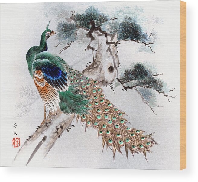 Japan Wood Print featuring the painting Peacock by Shisen