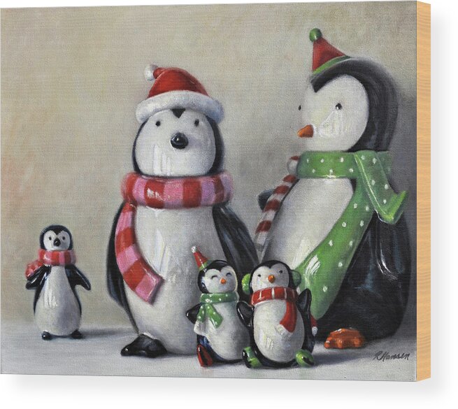 Still Life Wood Print featuring the painting Penguin Pals Forever by Rick Hansen