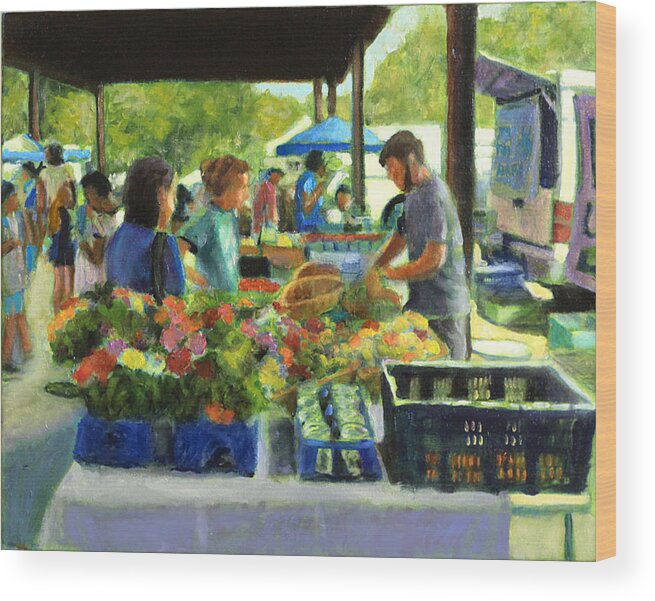 Farmer's Market Wood Print featuring the painting Picking Up The Order by David Zimmerman