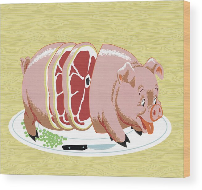 Agriculture Wood Print featuring the drawing Pig for Dinner by CSA Images