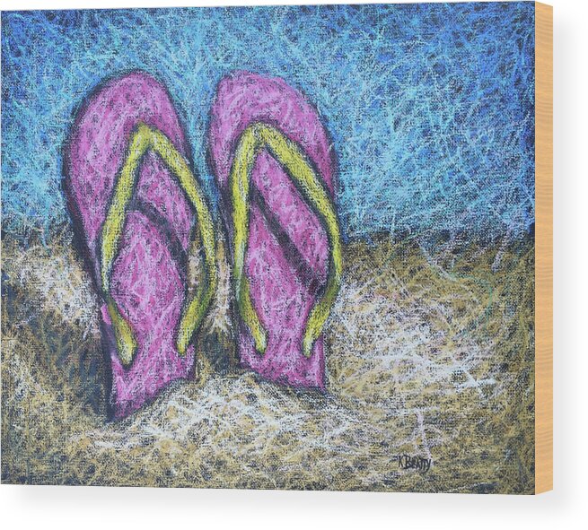 Flip Flops Wood Print featuring the painting Pink Flip Flops by Karla Beatty
