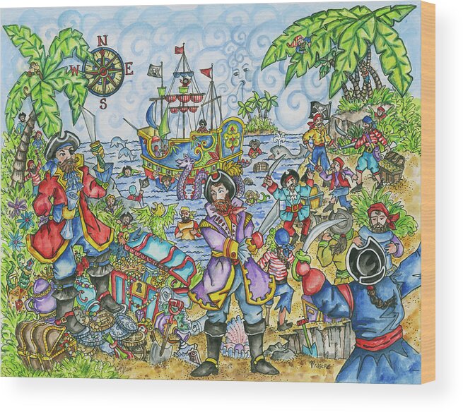 Pirates Burying A Treasure Wood Print featuring the painting Pirate by Shelly Rasche