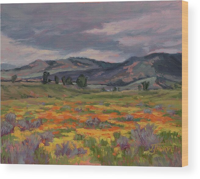 Poppies Wood Print featuring the painting Poppies, Antelope Valley, 3 Points Rd. by Jane Thorpe