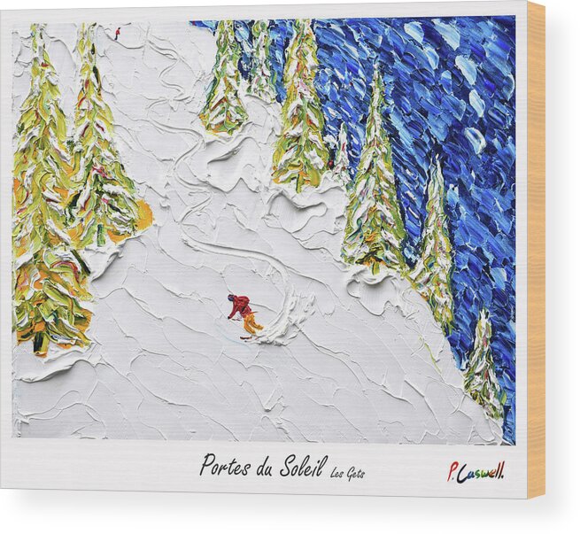 Portes Du Soleil Wood Print featuring the painting Portes Du Soleil Vintage Ski Poster by Pete Caswell