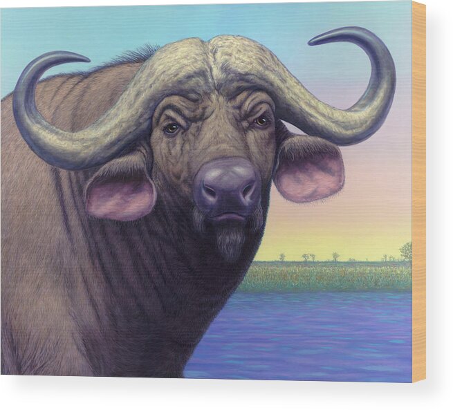 Cape Buffalo Wood Print featuring the painting Portrait of a Cape Buffalo by James W Johnson