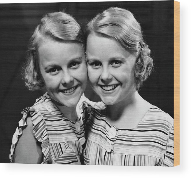 Sibling Wood Print featuring the photograph Portrait Of Twin Girls Indoor by George Marks