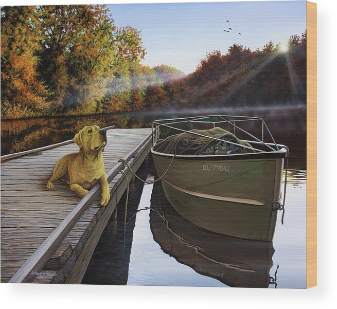Yellow Lab Wood Print featuring the painting Pre-Season by Anthony J Padgett