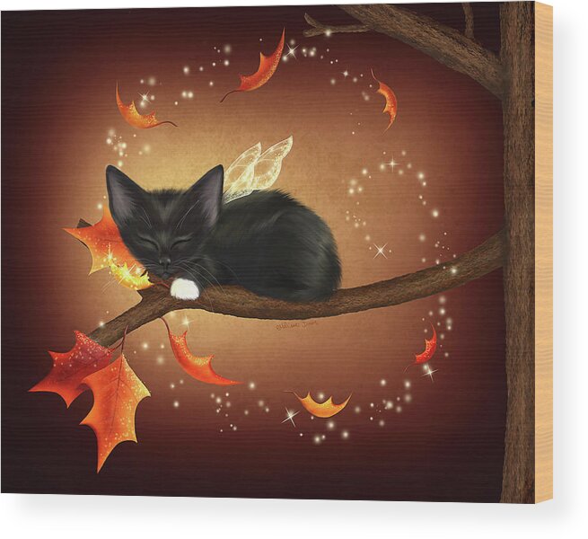 Kitten Wood Print featuring the digital art Purrfect Autumn by Melissa Dawn
