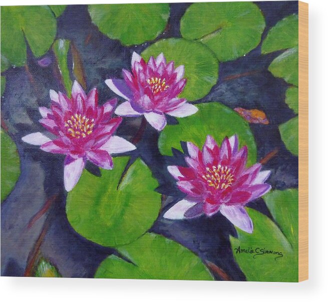 Water Lilies Wood Print featuring the painting Rancho Waterlilies by Amelie Simmons