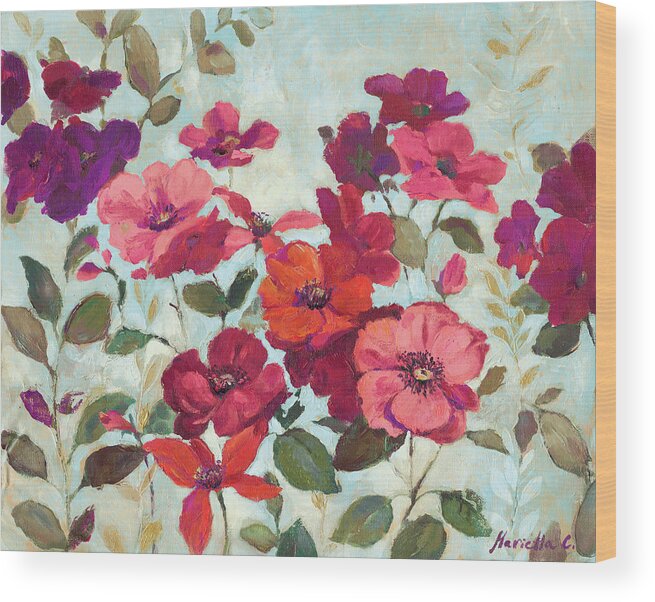 Red And Pink Flowers Wood Print featuring the mixed media Red And Pink Flowers by Marietta Cohen Art And Design