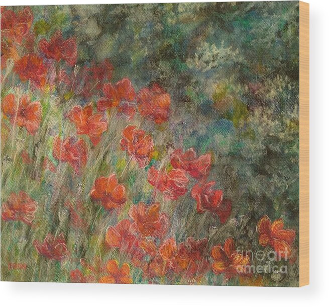 Red Wood Print featuring the pastel Red Poppies by Lisa Bliss Rush