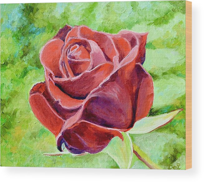 Rose. Red Rose Wood Print featuring the painting Red Red Rose by Dai Wynn