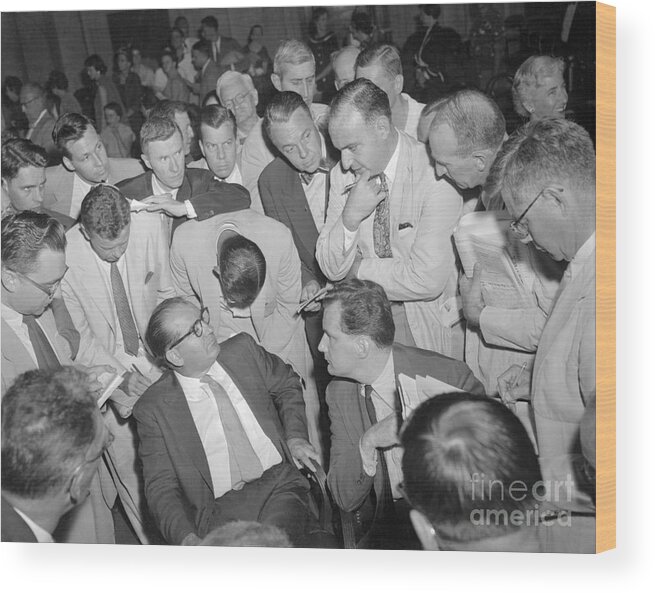 Mature Adult Wood Print featuring the photograph Reporters Questioning Joseph Mccarthy by Bettmann
