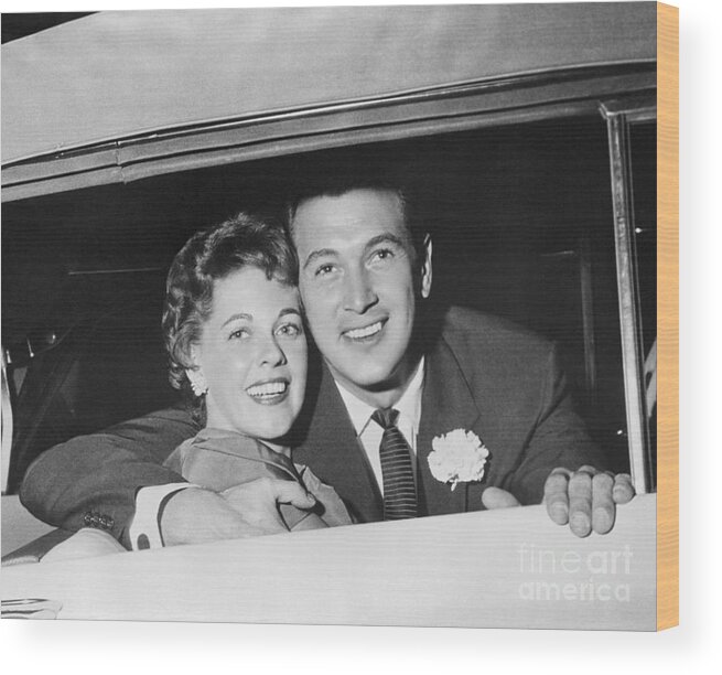 People Wood Print featuring the photograph Rock Hudson And His Bride by Bettmann