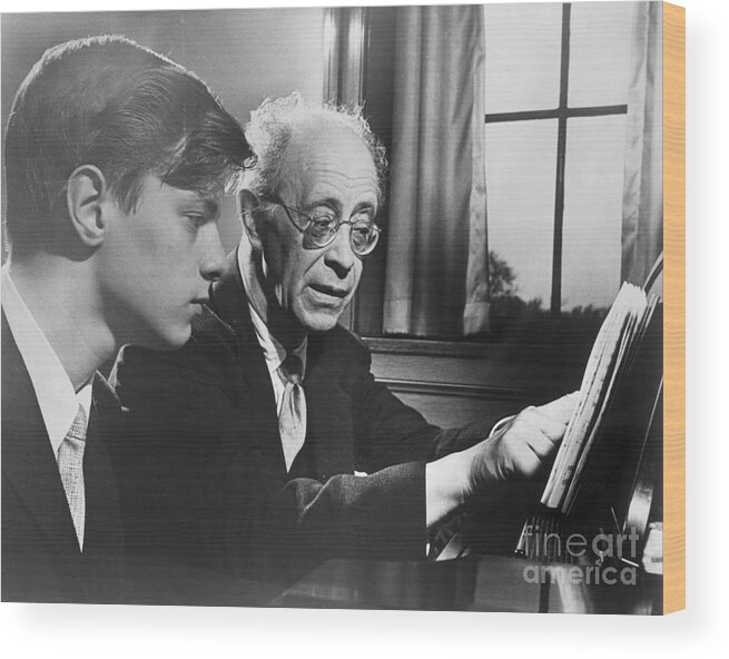 Piano Wood Print featuring the photograph Rudolph Serkin Teaches Son Peter Piano by Bettmann