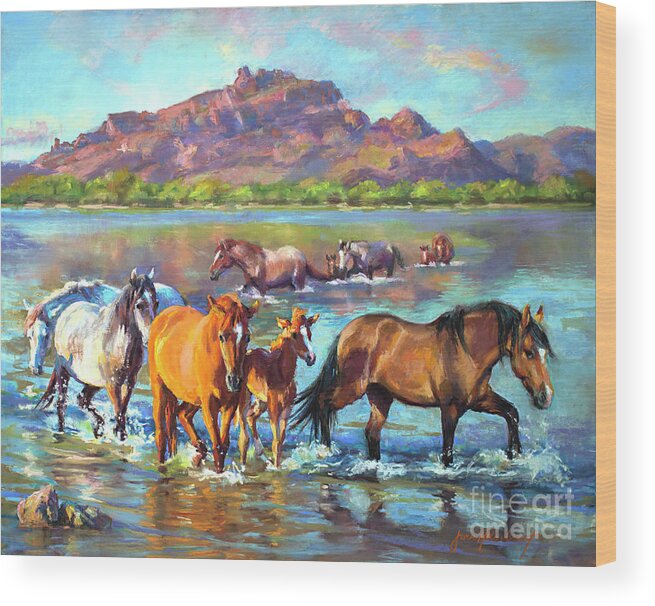 Pastel Wood Print featuring the painting Salt River Solitude by Jean Hildebrant