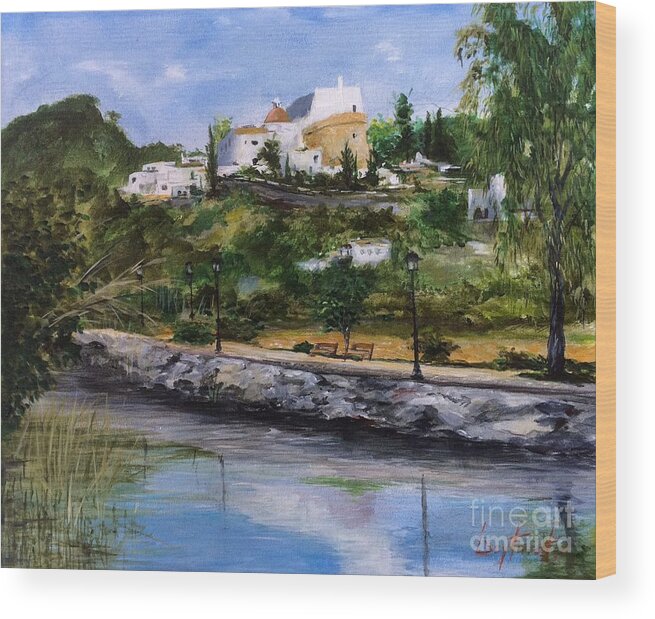 Church Wood Print featuring the painting Santa Eulalia Church, Puig De Misa, Ibiza by Lizzy Forrester
