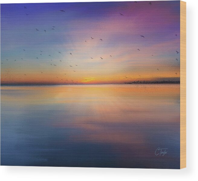 Seascape Wood Print featuring the mixed media Sapphire Sunset by Colleen Taylor