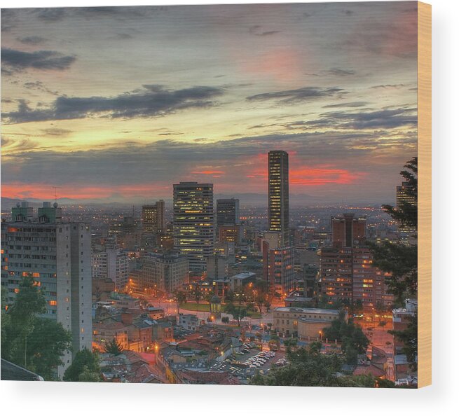 Colombian Culture Wood Print featuring the photograph Setting Sun Over Bogotá by Tobntno