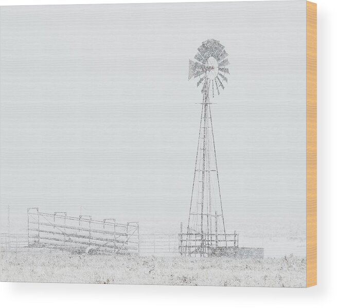 Kansas Wood Print featuring the photograph Snow and Windmill 03 by Rob Graham