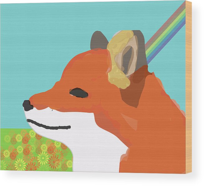 Fox Wood Print featuring the digital art Spring Fox by Caroline Elgin