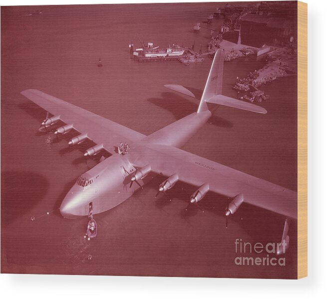 Howard Hughes Wood Print featuring the photograph Spruce Goose Seaplane In San Pedro by Bettmann