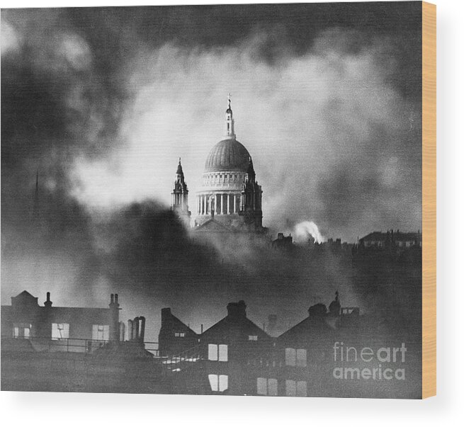 Air Attack Wood Print featuring the photograph St. Pauls Cathedral During Air Raid by Bettmann
