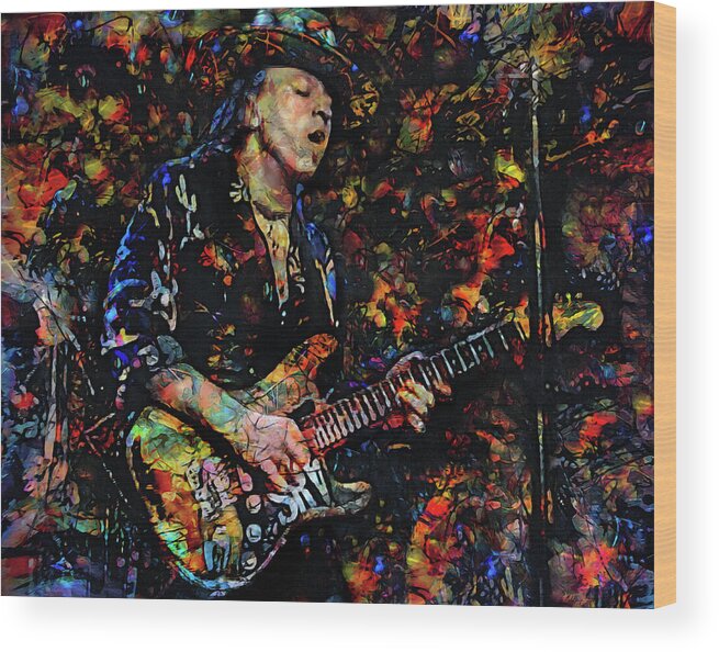 Stevie Ray Vaughan Wood Print featuring the mixed media Stevie Ray Vaughan by Mal Bray