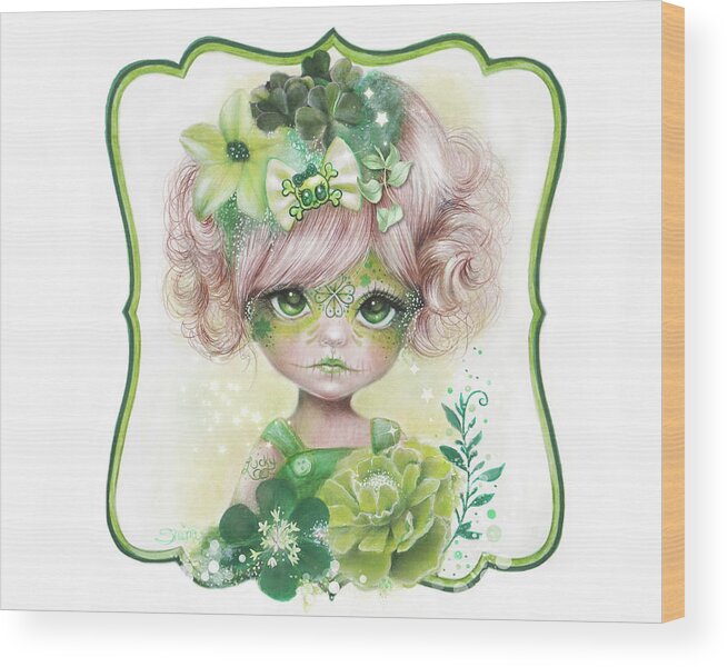 Sugar Sweeties - Green Clover Wood Print featuring the mixed media Sugar Sweeties - Green Clover by Sheena Pike Art And Illustration