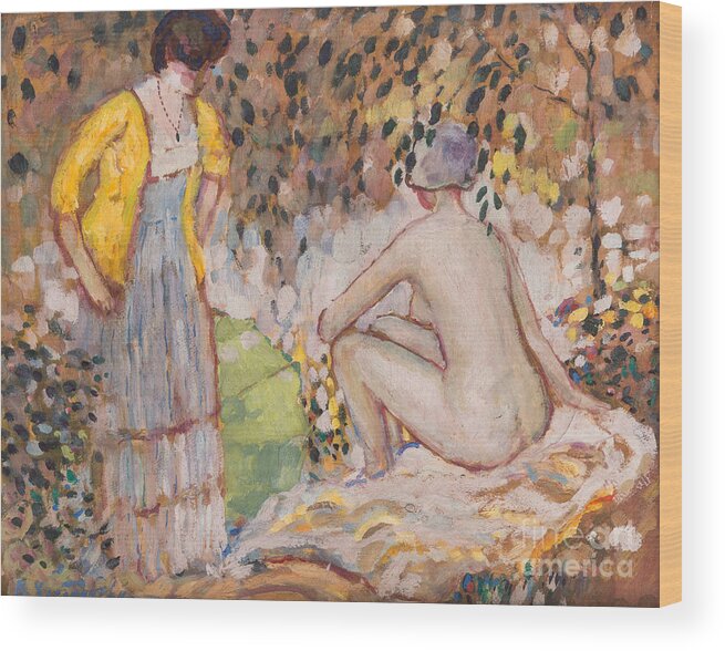 Oil Painting Wood Print featuring the drawing Sunbathing by Heritage Images