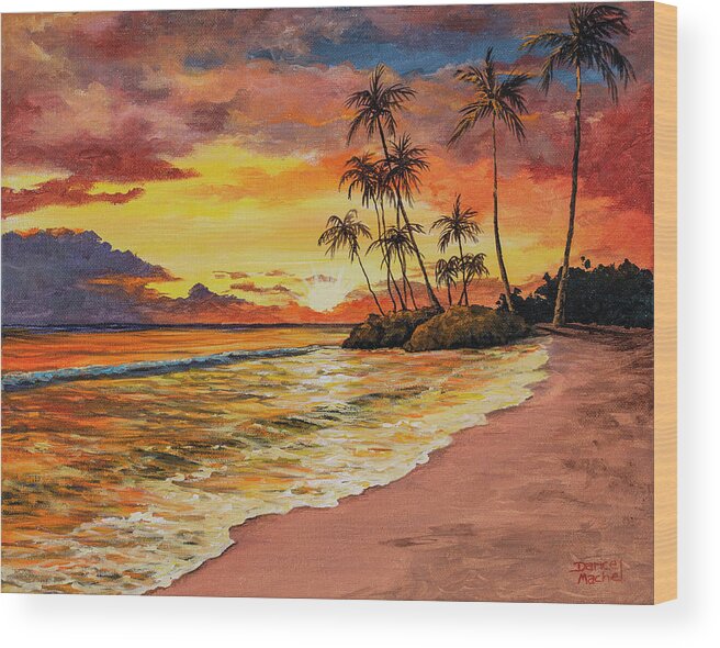 Sunset Wood Print featuring the painting Sunset And Palms by Darice Machel McGuire