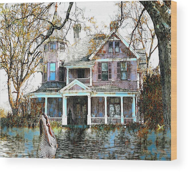 House On The Water Wood Print featuring the digital art Swamp House by Pennie McCracken