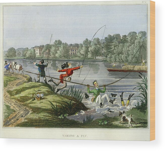 Fishing Wood Print featuring the mixed media Taking a Fly by unsigned attributed to Edward Barnard