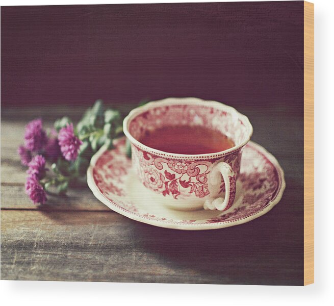 Tea Cup Wood Print featuring the photograph Tea and Flowers by Lupen Grainne