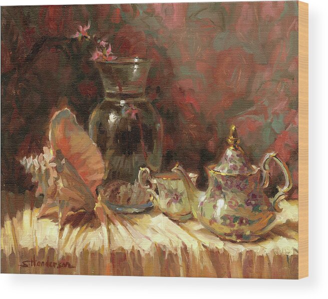 Tea Wood Print featuring the painting Tea by the Sea by Steve Henderson