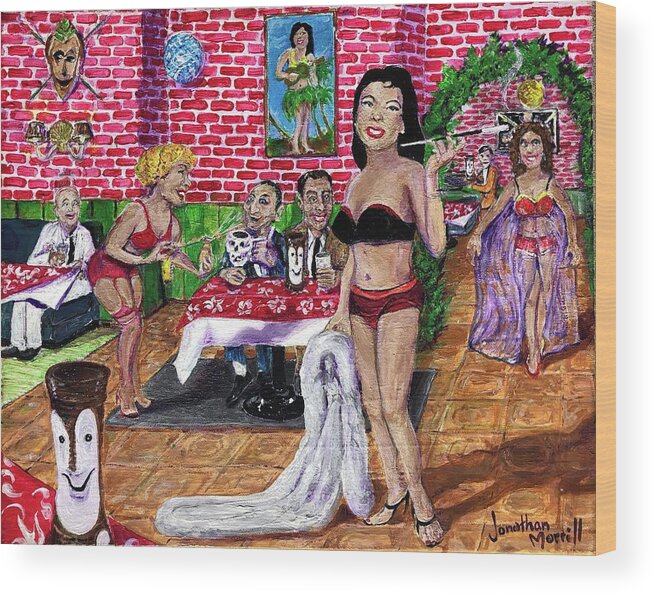 Tiki Bob's San Francisco Tonga Hut California Happy Hour 1950's Torrid Turare Wood Print featuring the painting Tempests At A Tiki by Jonathan Morrill