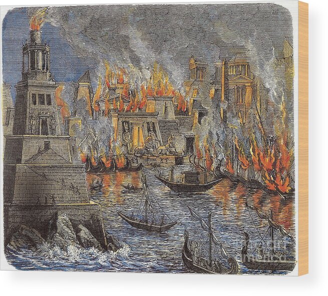 Egypt Wood Print featuring the drawing The Burning Of The Library by Heritage Images