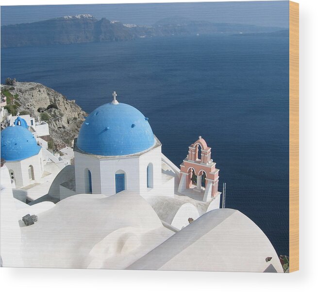 Greek Wood Print featuring the photograph The Churches and Ocean of Santorini by Keiko Richter