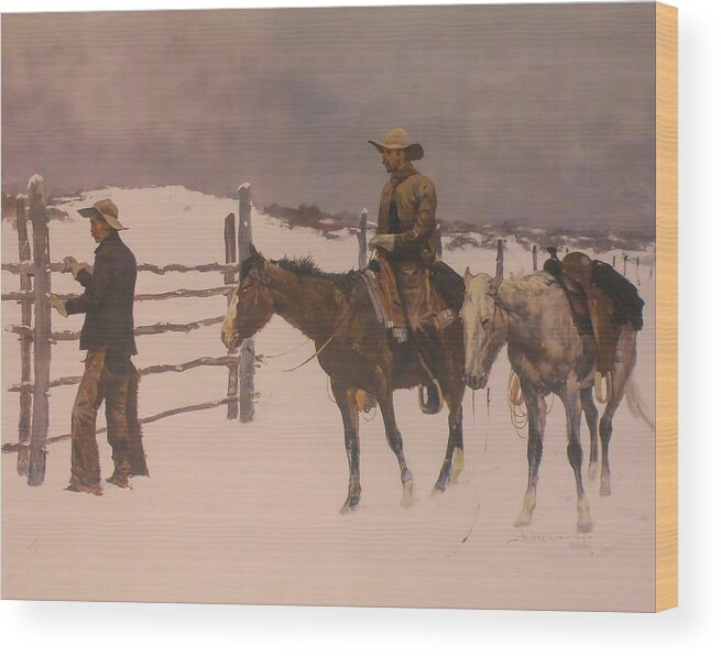 The Fall Of The Cowboy Wood Print featuring the digital art The Fall Of The Cowboy by Frederic Remington