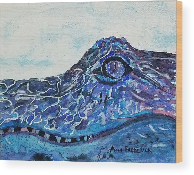 Alligator Wood Print featuring the painting The Gator Blues by Ann Frederick