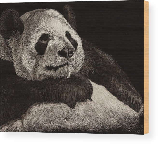 Panda Wood Print featuring the painting The Slouch by Margaret Sarah Pardy