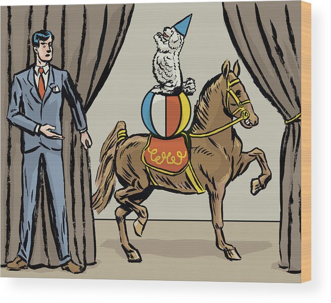 Adult Wood Print featuring the drawing Trick Horse and Pony Act by CSA Images