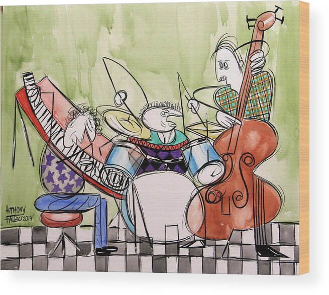 Music Wood Print featuring the painting Trio by Anthony Falbo
