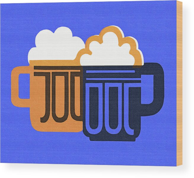 Alcohol Wood Print featuring the drawing Two Mugs of Beer by CSA Images