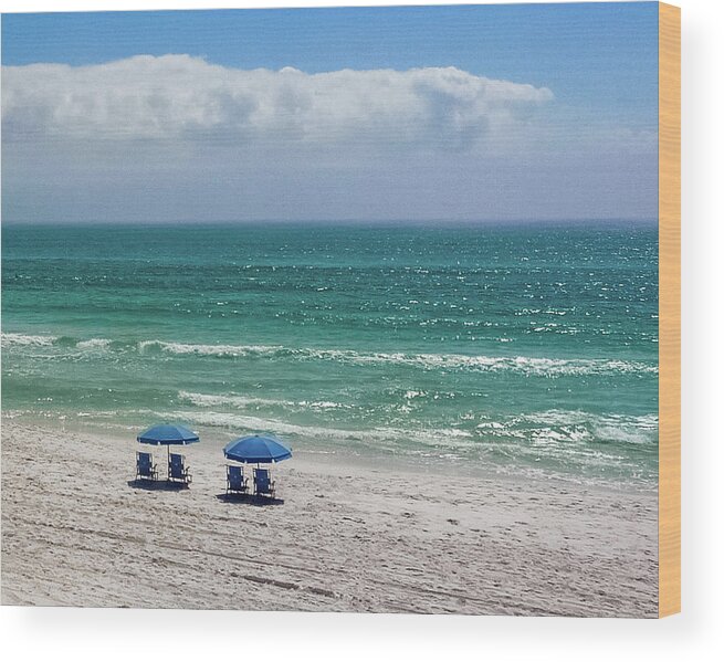 Seaside Wood Print featuring the photograph Umbrellas at Sea by Joe Kopp