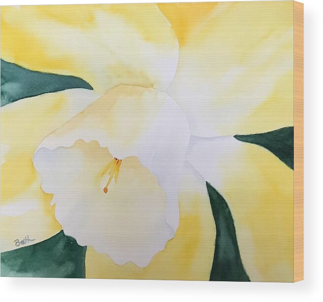 Daffodil Wood Print featuring the painting Up Close by Beth Fontenot