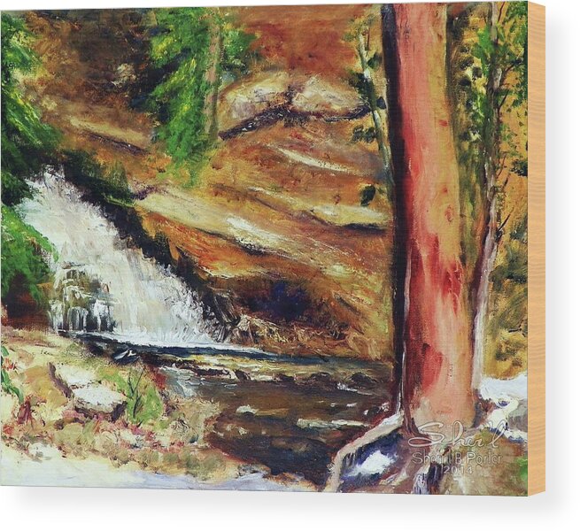 Uinta Mountains Wood Print featuring the painting Upper Provo River Falls by Sherril Porter