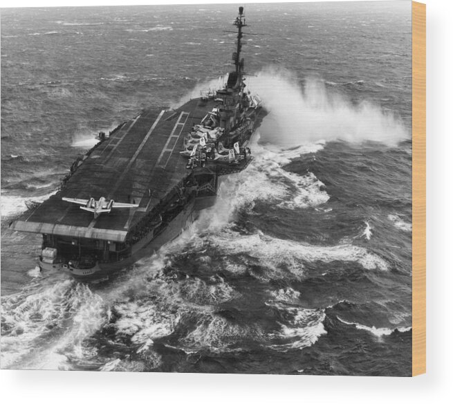 Uss Essex Wood Print featuring the photograph USS Essex Aircraft Carrier - 1960 by War Is Hell Store